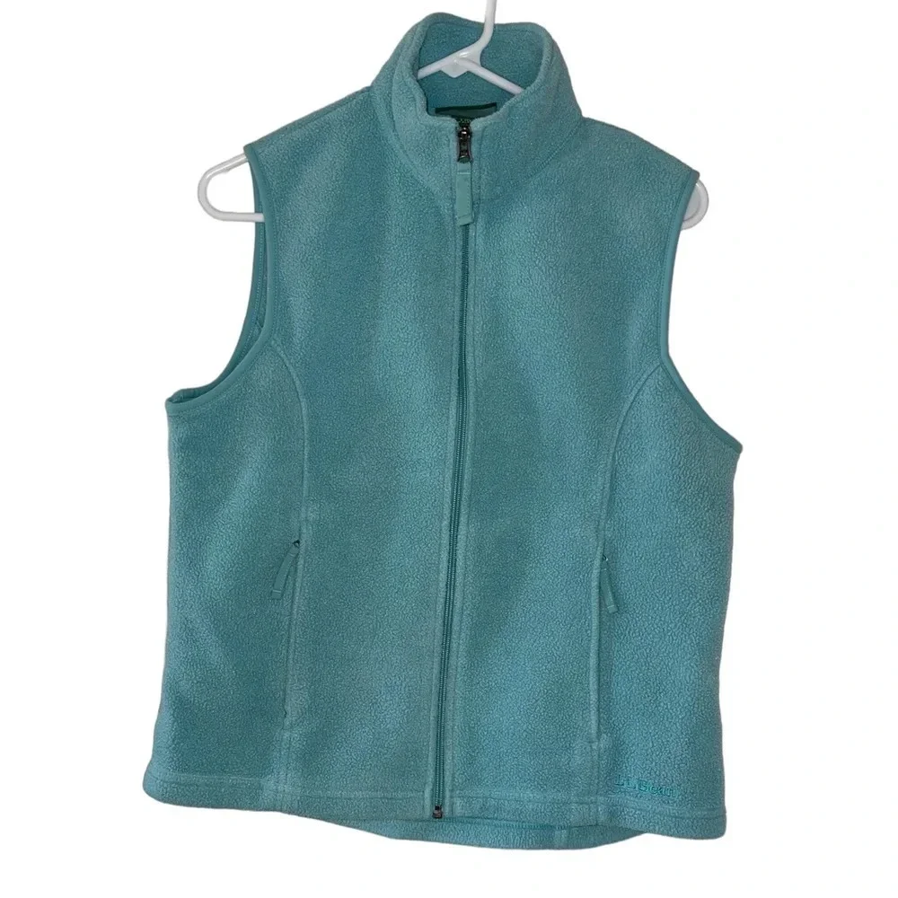 LL Bean Full Zip Blue Fleece Vest Women's Size Small Zip Pockets Outdoor Hiking